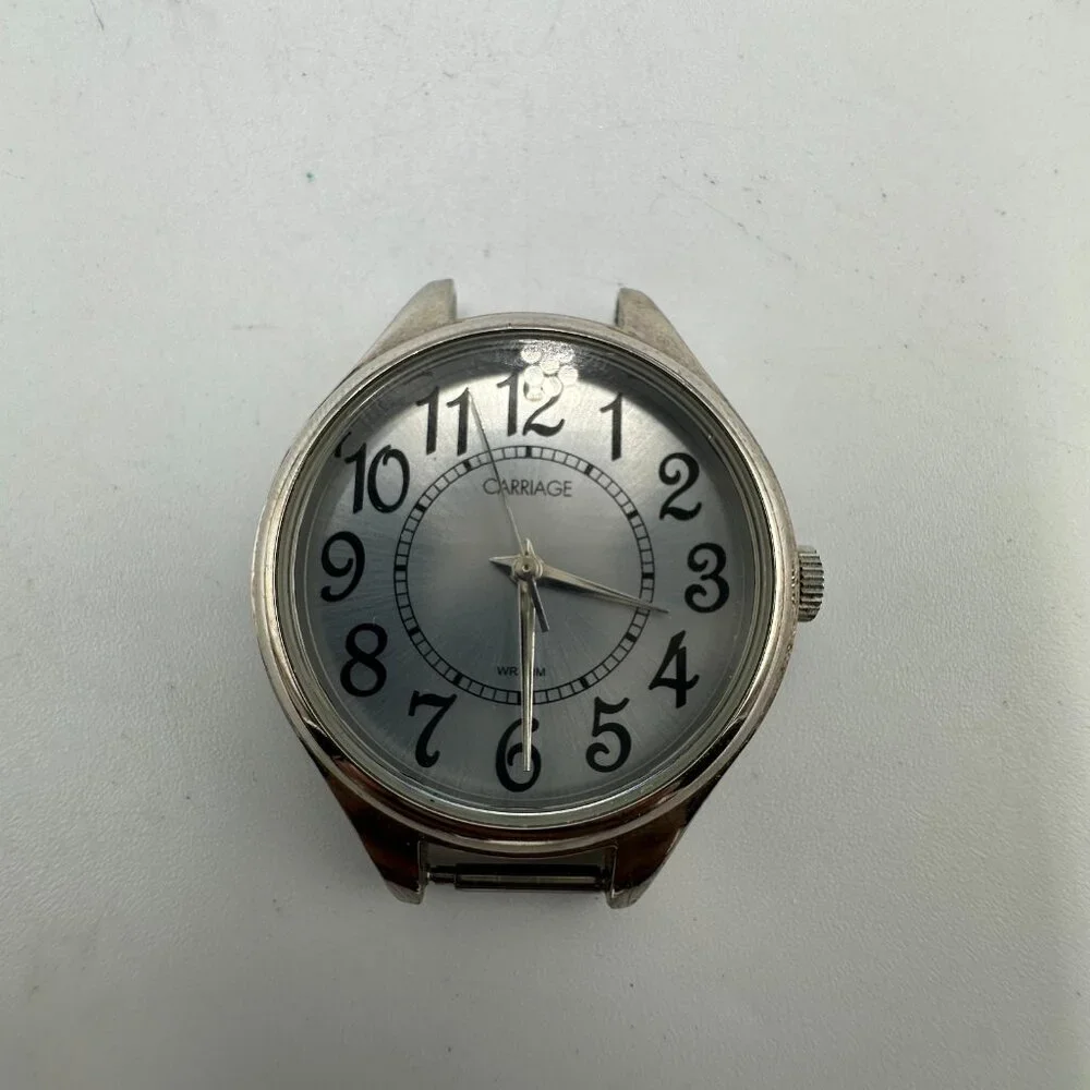 Carriage Watch Women Silver Tone Case Only No Band Easy To Read Dial New Battery
